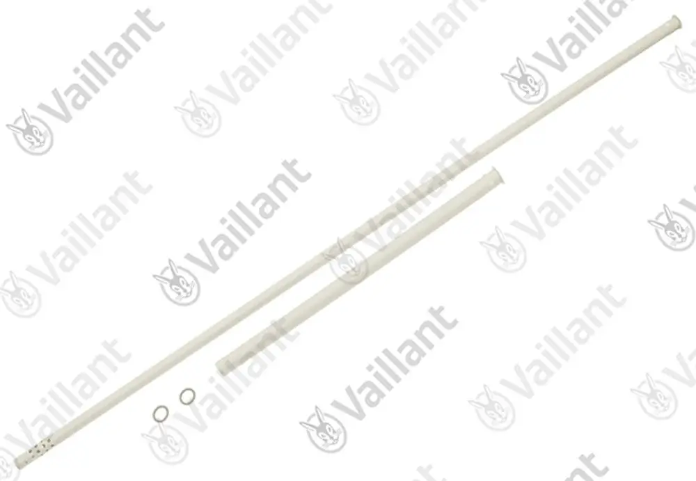 Vaillant Rohrset mit zwei Rohren und zwei Ringen, geeignet für Heizungsinstallationen. Farbgebung: hell.